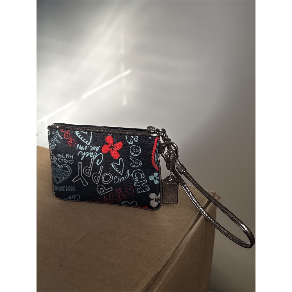 COACH Poppy Black Red Graffiti Bronze Metallic Leather Trim Wallet Wristlet EUC - Picture 3 of 16